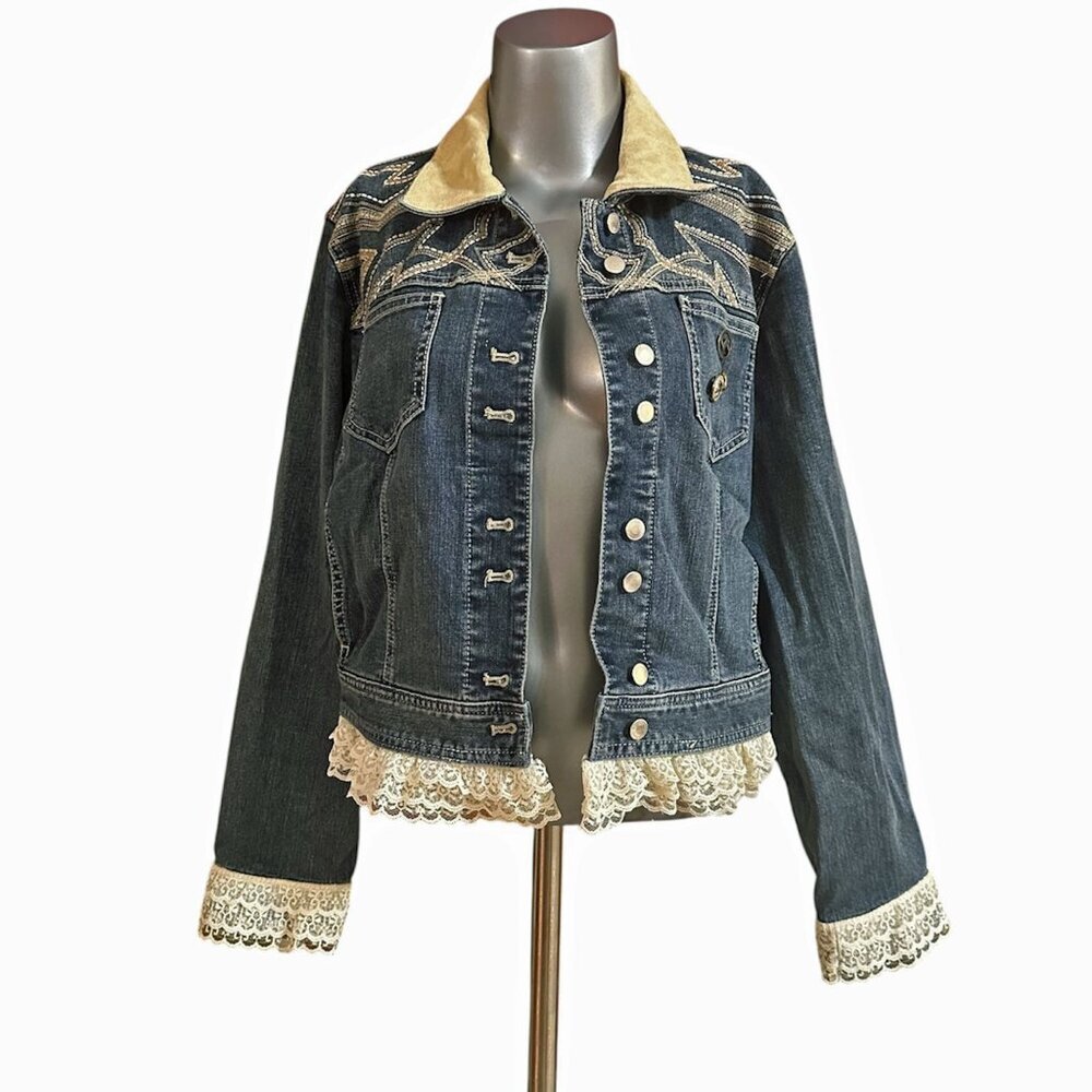 OOAK Refashioned Upcycle Rework Chico Jean Jacket by Karrie Lynnders Size M - 8